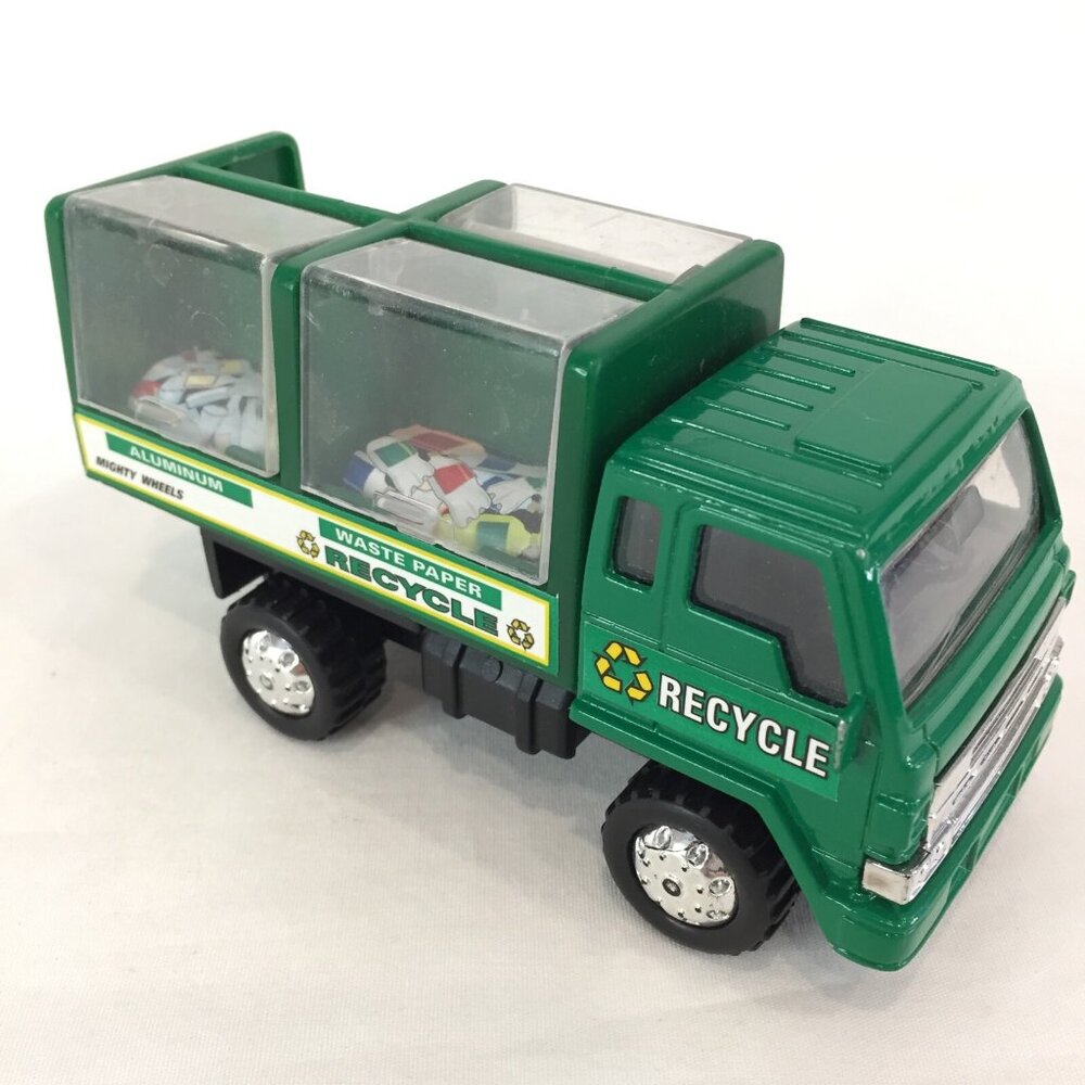 Mighty Wheels Green Recycle Garbage Truck Dinky Car Diecast Toy  Play Used 4.5 "